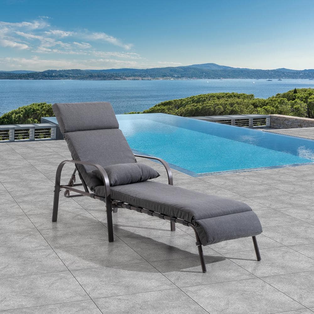 Coastal Breeze Dark Gray Adjustable Outdoor Chaise Lounge with Cushion