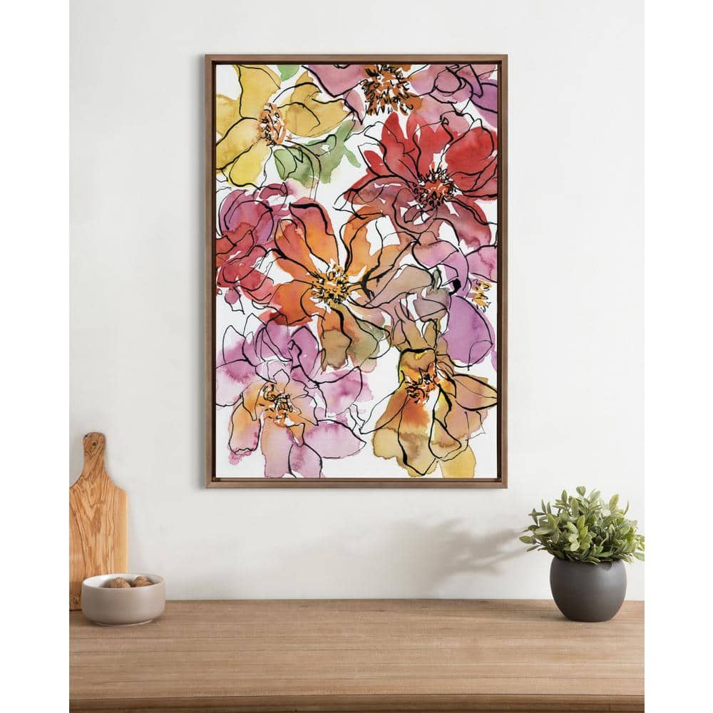 Colorful Floral Print on Canvas with Gold Frame, 23x33