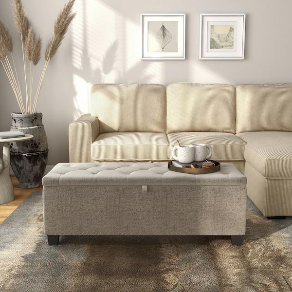 Cole Linen Light Brown 48 in. Upholstered Bedroom Bench with Storage