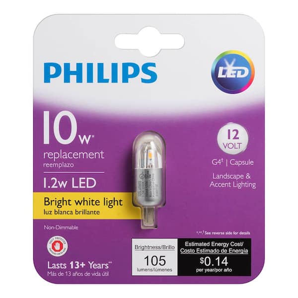 Leesbaarheid Catena Nauwkeurig Philips 10W Equivalent T3 G4 LED Base Capsule Light Bulb Bright White T3 G4  12-Volt 458497 - The Home Depot