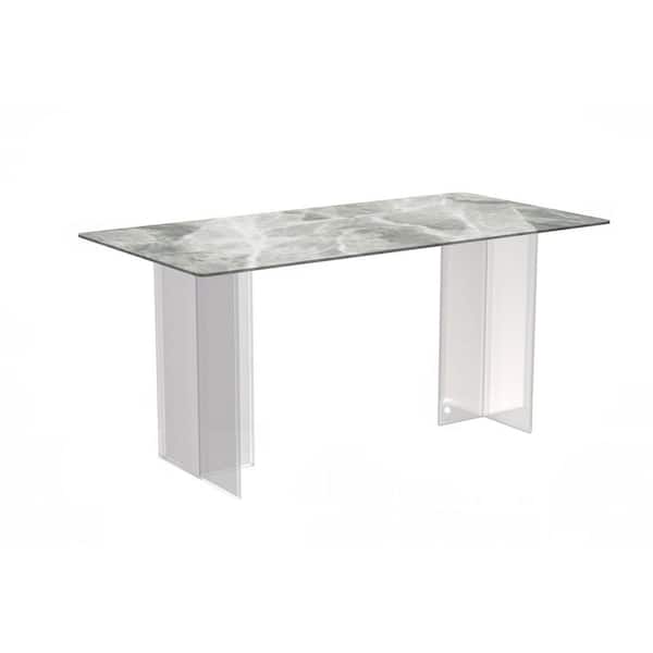 Leisuremod Kova Modern Light Grey Sintered Stone 62 in. Trestle Dining Table Seats 6