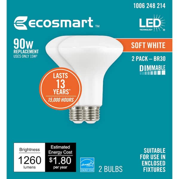 EcoSmart 65W Equivalent Daylight White BR30 Dimmable LED Light Bulb  (6-Pack)