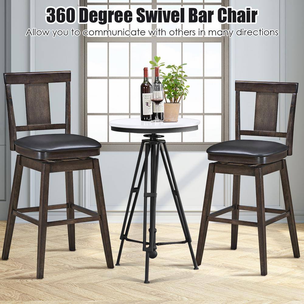 Walnut Finish Swivel Bar Stool Set, Faux Leather Cushion, Brown