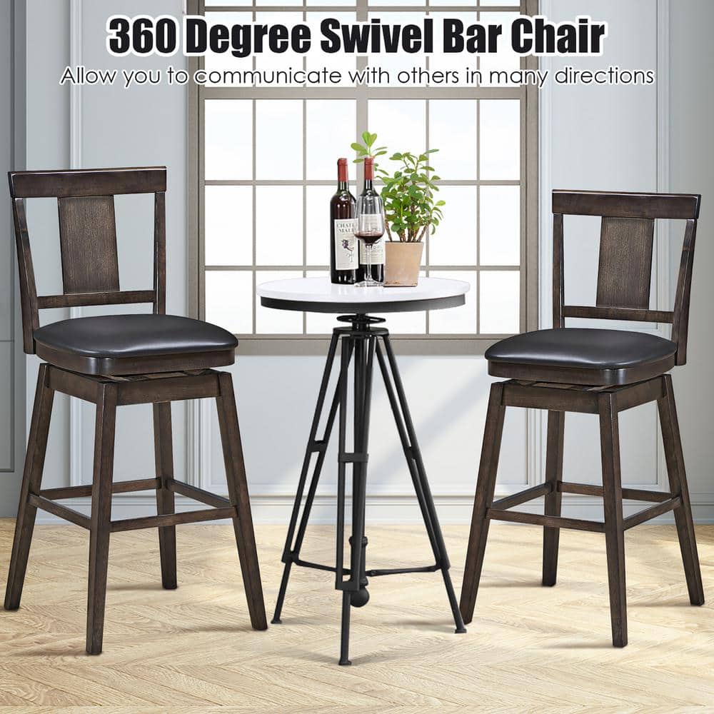 Set of 3 Cozy Swivel Bar Stools with Faux Leather Seat and Wooden Legs