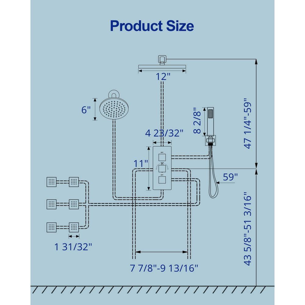 Brushed Gold Wall Mounted Dual Shower System with Body Jets
