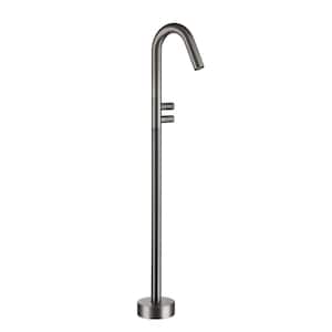 Freestanding Floor Mount Double Handle Bath Tub Filler Faucet with Water Supply Lines in Gunmetal Gray
