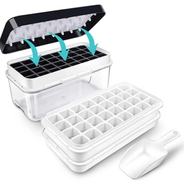 Black Square Ice Mold Ice Cube Tray with Lid and Bin Easy Press Release 64 pcs for Freezer Cocktail Whiskey Coffee
