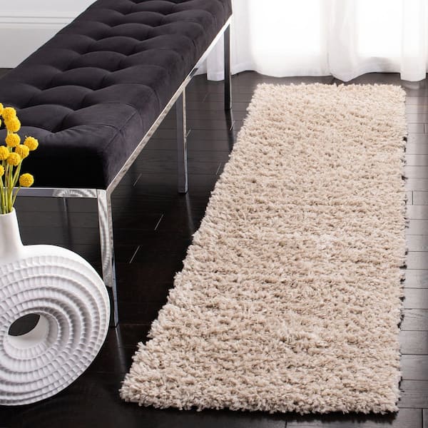 August Shag Beige 2 ft. x 11 ft. Solid Runner Rug