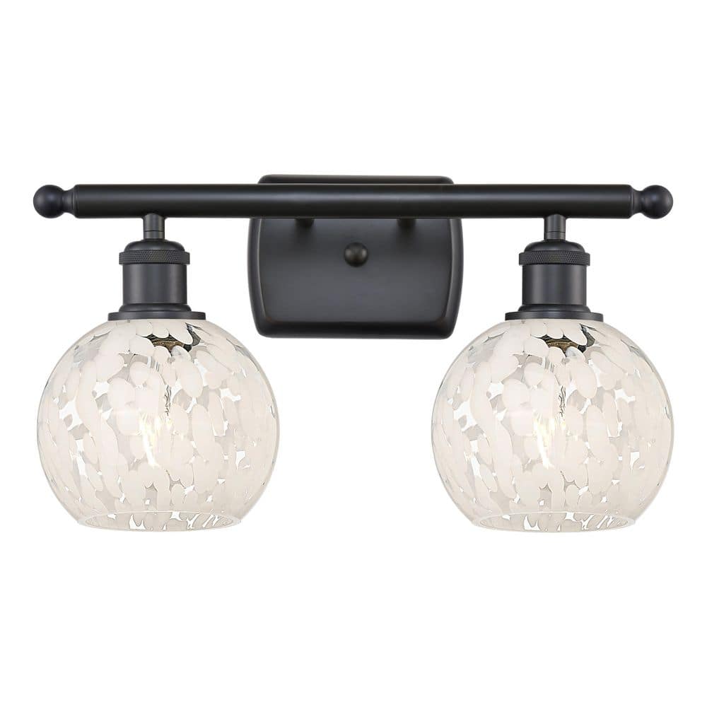 White Mouchette 16 in. 2-Light Matte Black Vanity Light with Glass Shade price history on PriceWatchPro