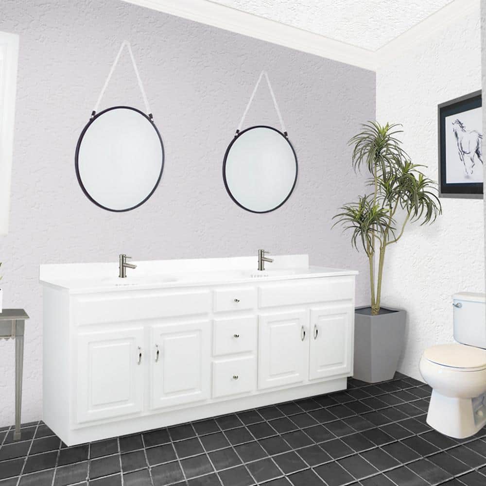 73 Inch White Cultured Marble Double Sink Vanity Top