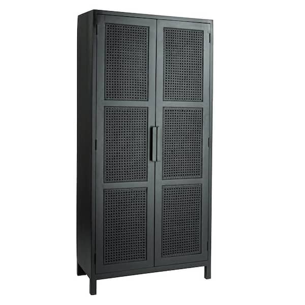 Storied Home Rowan Black 3-Shelves Storage Accent Cabinet with 2-Doors