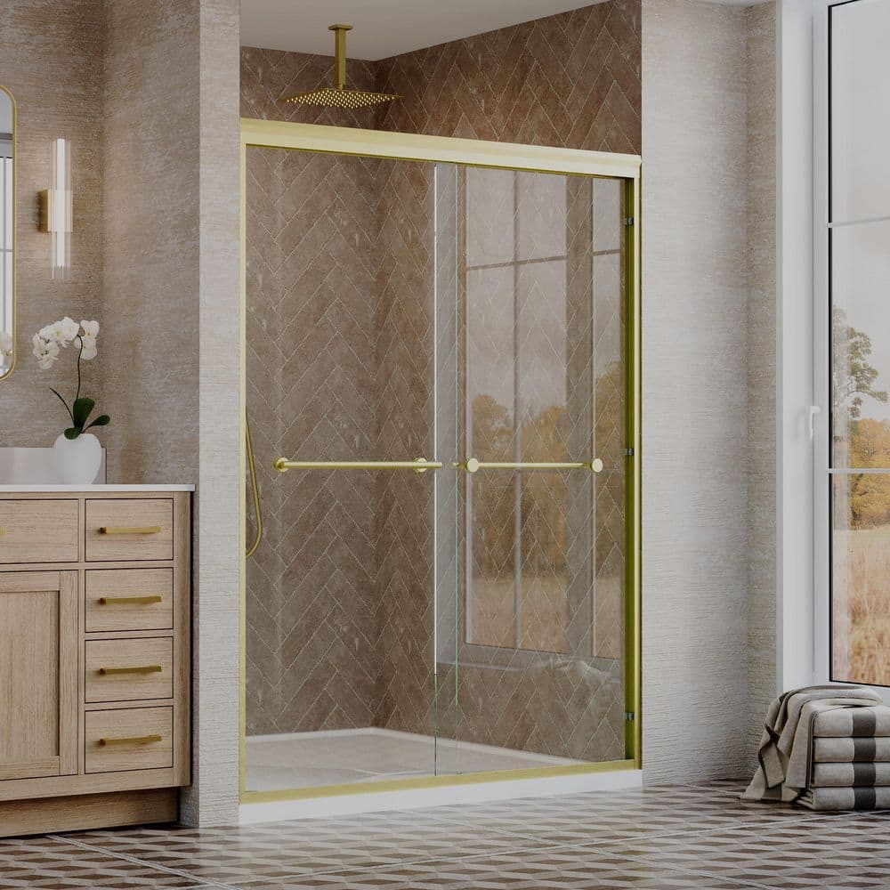 50-54 in. W x 72 in. H Double Sliding Frame Shower Door in Brushed Gold with 1/4 in. Clear Tempered Glass price history on PriceWatchPro