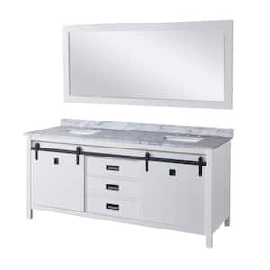Da Vinci 71 in. W x 25 in. D x 32 in. H Double Bath Vanity in White with White Carrara Marble Top and Mirror