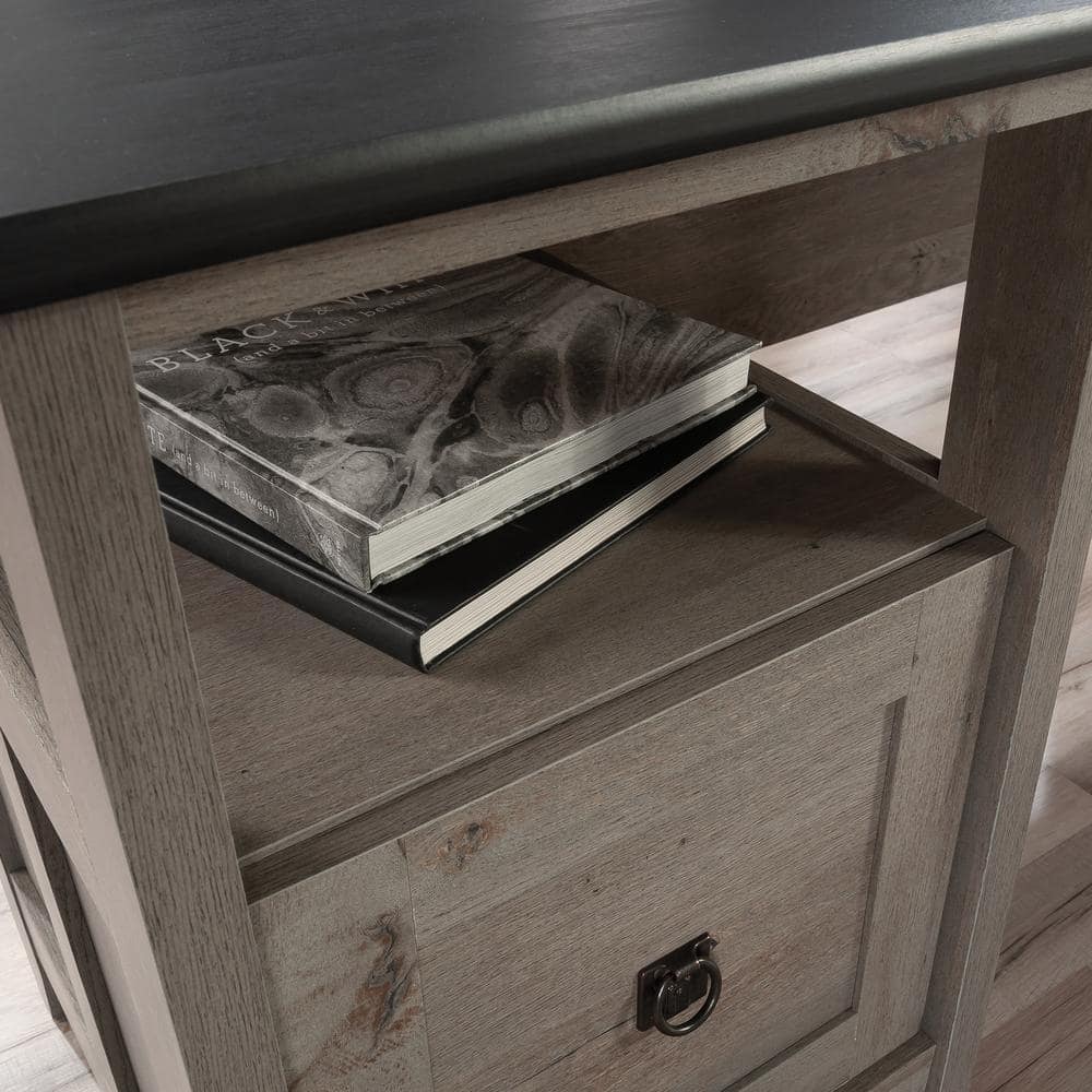 Mystic Oak L-Shaped Home Office Desk with Filing Cabinet