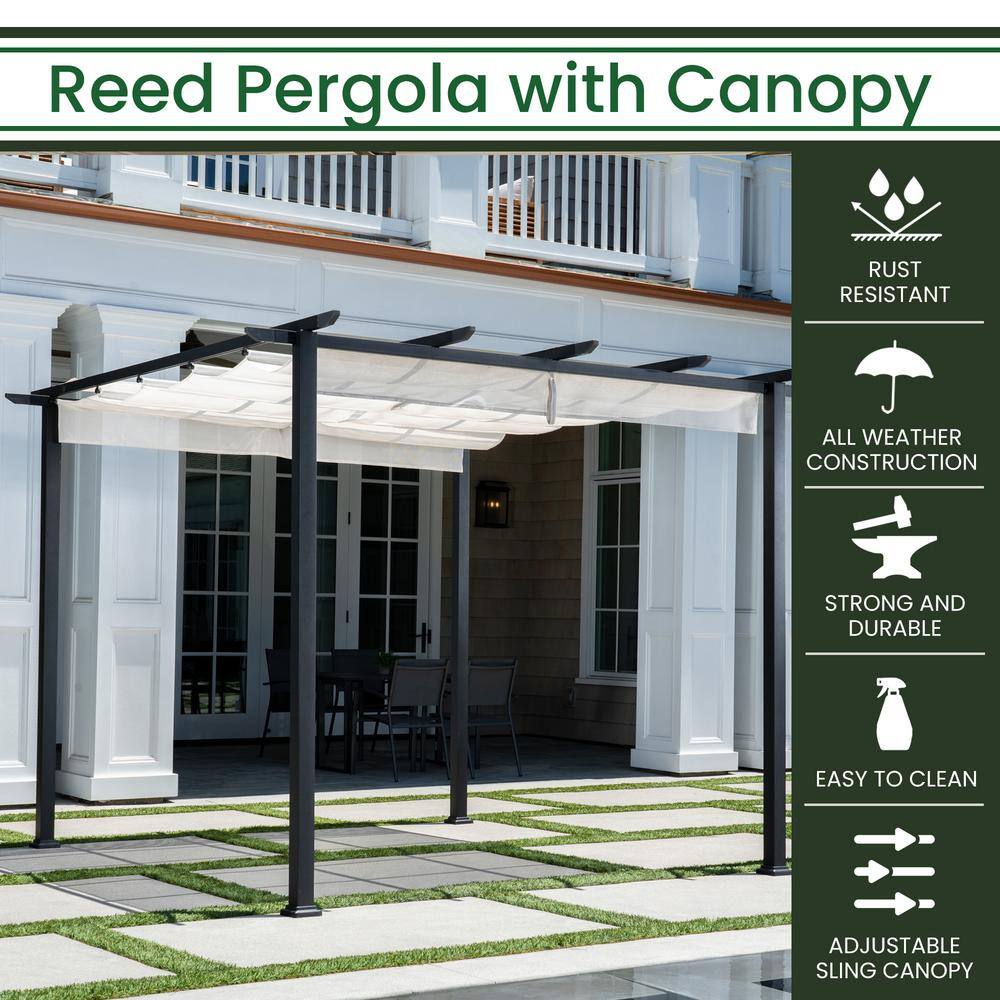 Gray Aluminum and Steel Pergola with Adjustable Canopy