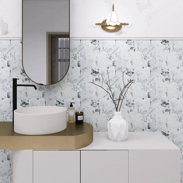 MOLOVO Natural White 12.01 in. x 10.44 in. Hexagon Polished