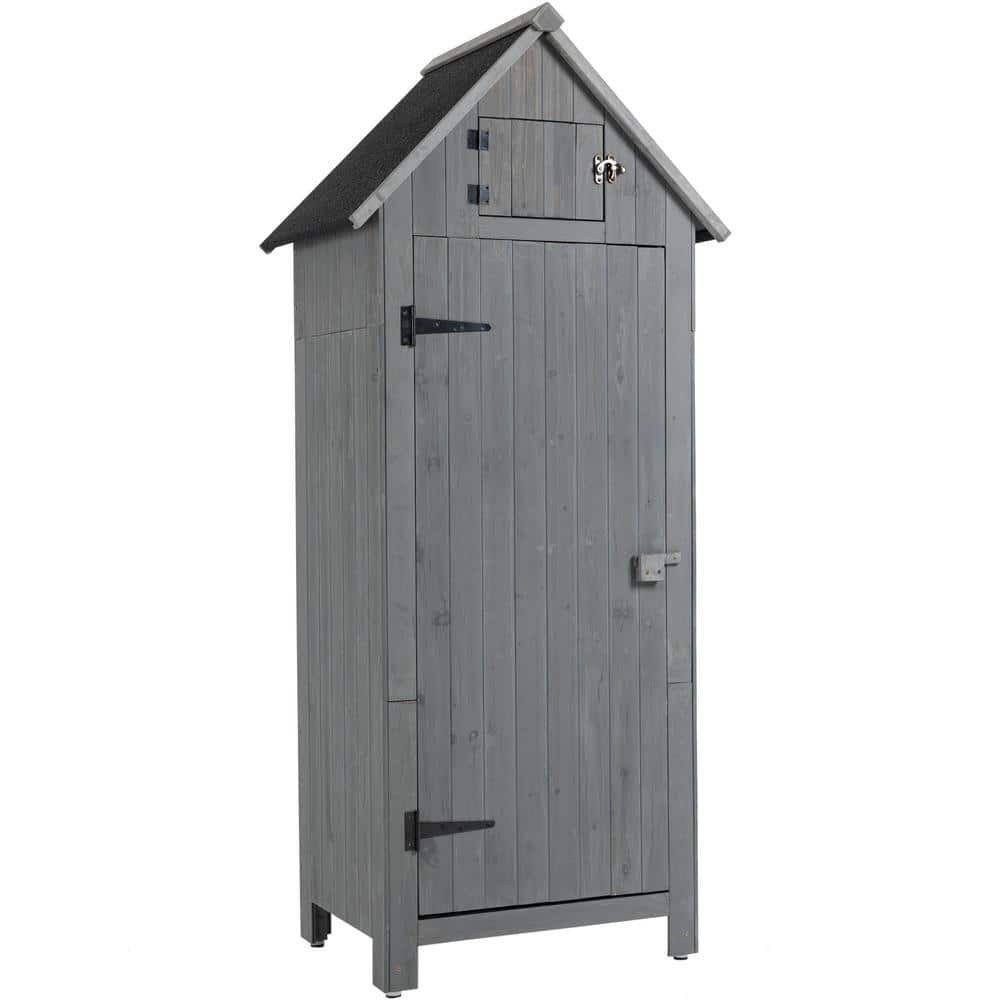 Gray Wooden Outdoor Storage Shed with Windows