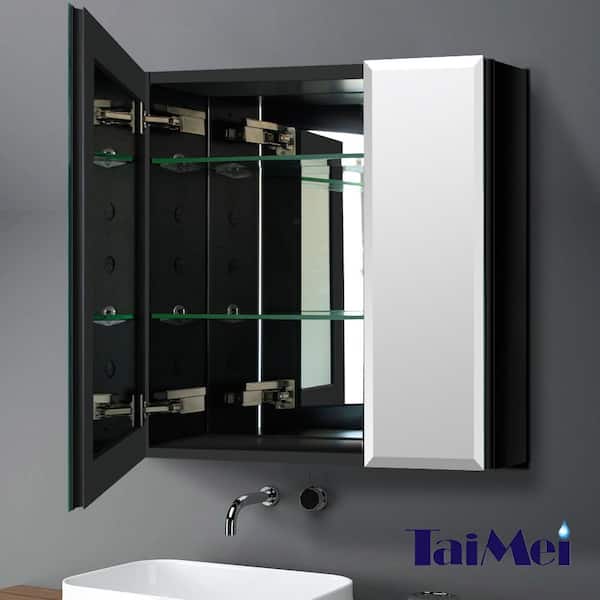 Taimei 30 In X 26 Frameless Recessed Or Surface Mount Beveled Double Mirrors Bathroom Medicine Cabinet Black Polished Crystal, Recessed Medicine Cabinet Ikea