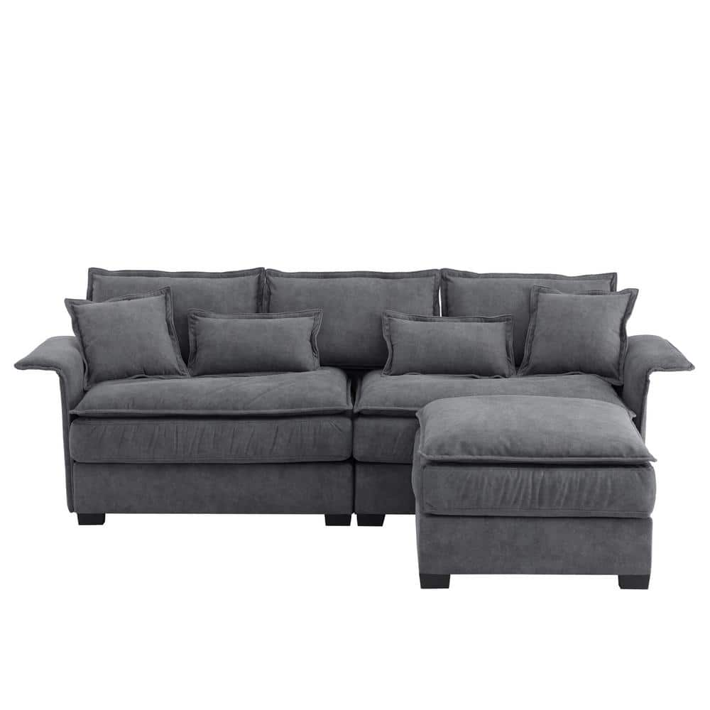 95 in Wide Rolled Arm Fabric L-Shaped Modern Double Cushions Sofa in Gray -  Z-joyee, P-S202200416