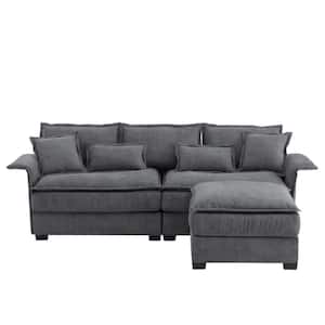 95 in Wide Rolled Arm Fabric L-Shaped Modern Double Cushions Sofa in Gray