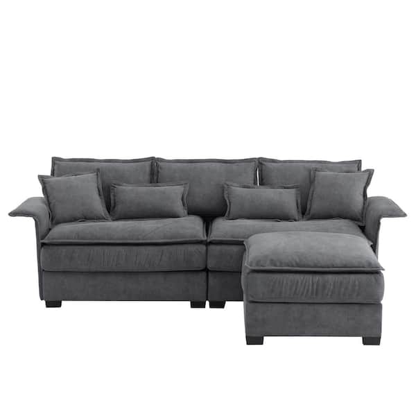 Z-joyee 95 in Wide Rolled Arm Fabric L-Shaped Modern Double Cushions Sofa in Gray