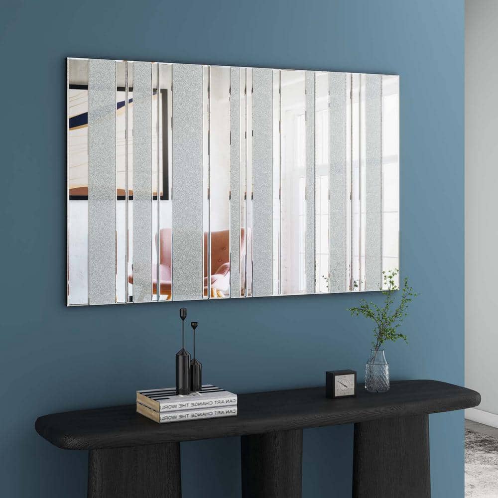 Silver 47 in. W x 29.5 in. H Modern Rectangle Decorative Wall Mirror Crushe