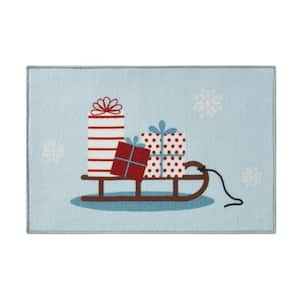 Christmas Sleigh Light Blue 2 ft. x 3 ft. Polyester Rectangle Indoor Scatter Rug