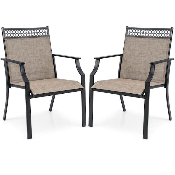Costway Metal Outdoor Dining Chair with High Backrest in Coffee Set of 2