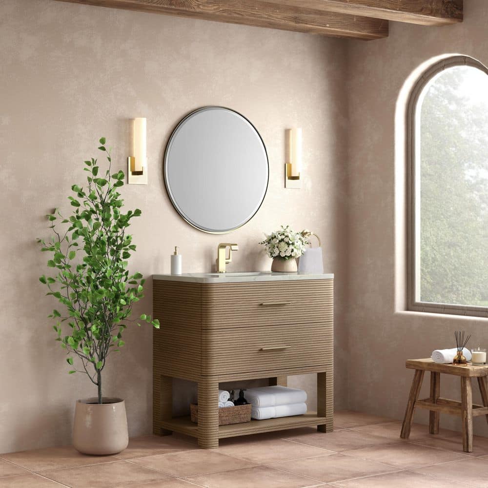 Lucian 35.8 in. W x 21.4 in. D x 36.0 in. H Single Bath Vanity Cabinet without Top in Pebble Oak price history on PriceWatchPro