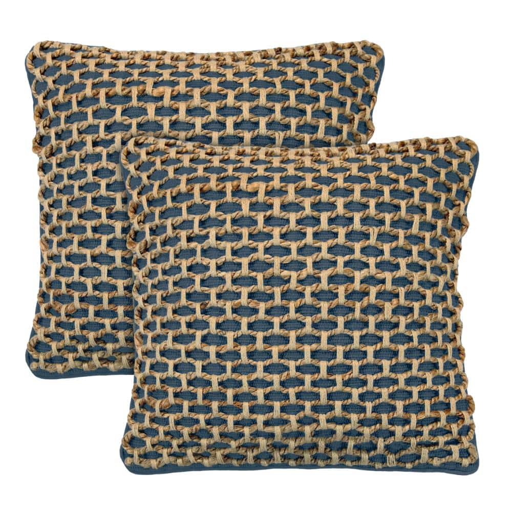 Jada Geometric Indigo 18 in. x 18 in. Braided Jute Decorative Throw Pillow (Set of 2) price history on PriceWatchPro