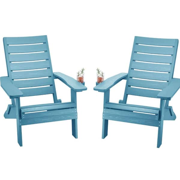 Mximu All-Weather HIPS Blue Folding Plastic Patio Adirondack Chair for Outdoor (Set of 2)