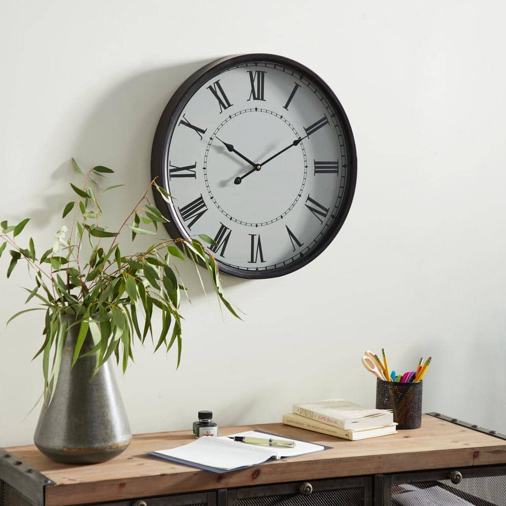 20" White and Brown Metal Round Wall Clock