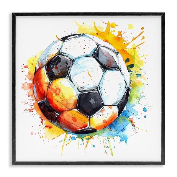Stupell Industries Soccer Ball Bright Splash by LSR Design Studio Black Framed Sports Giclee Art Print 24 in. x 24 in.