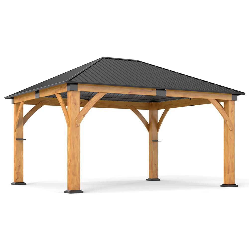 13 ft. x 15 ft. Outdoor Spruce Wood Frame Gazebo, Galvanized Steel Roof Hardtop Gazebos for Patio, Garden, Backyard price history on PriceWatchPro