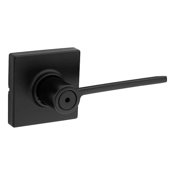 Kwikset Ladera Matte Black Contemporary Square Privacy Bed/Bath Door Handle with Lock