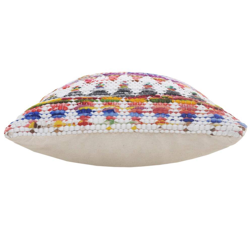White and Multicolored Chevron Cotton Chindi Throw Pillow 20" x 20"
