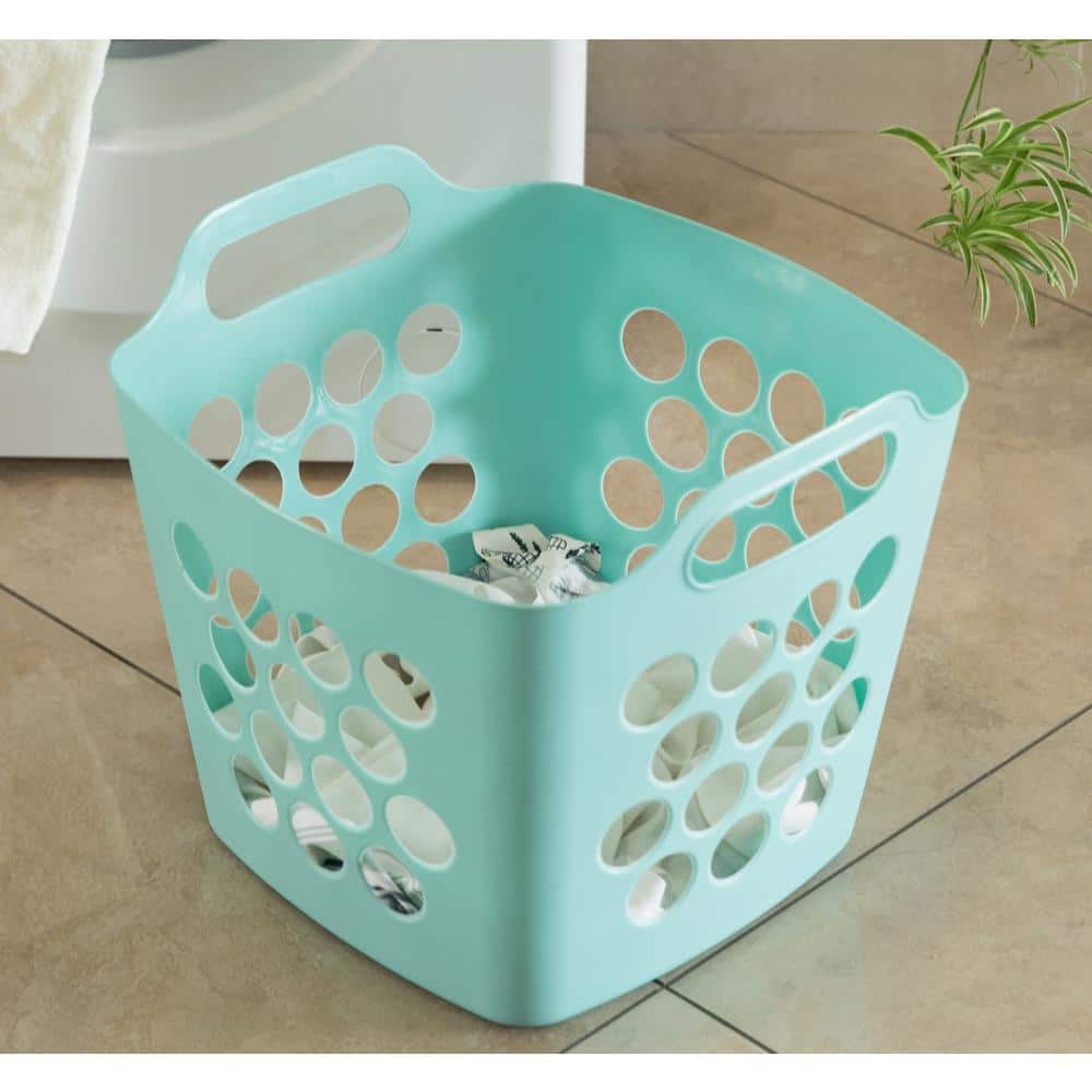 Green Flexible Plastic Collapsible Laundry Hamper with Handles