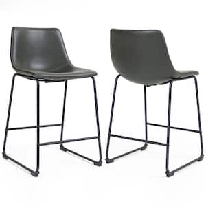 Set of 2 Adan Iron Frame 23.5 in. Vintage Grey Faux Leather Counter Stool