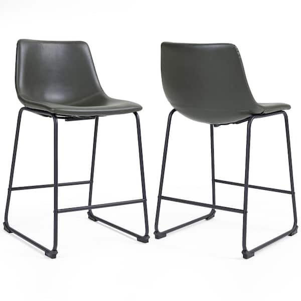 Glamour Home Set of 2 Adan Iron Frame 23.5 in. Vintage Grey Faux Leather Counter Stool