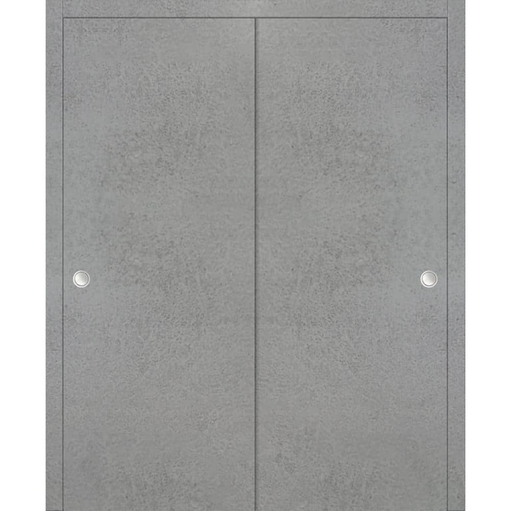 Sartodoors Planum 0010 64 in. x 80 in. Flush Concrete Finished Wood Sliding Door with Closet Bypass Hardware, Gray -  10DBD-BTN-64