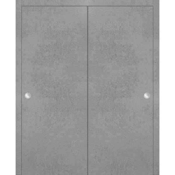 Planum 0010 72 in. x 84 in. Flush Concrete Finished Wood Sliding Door with Closet Bypass Hardware