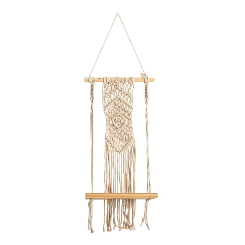 5 in. x 22 in. x 10 in. Cream Wood Macrame Boho Chic Shelf with Diamond Weave price history on PriceWatchPro
