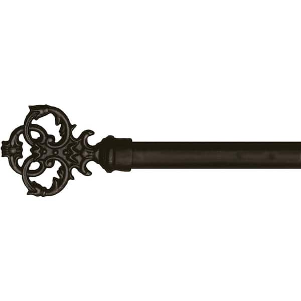 The Artifactory 4 ft. Fixed Length 1 in. Dia. Metal Drapery Single Curtain Rod Set in Black with New Orleans Finial