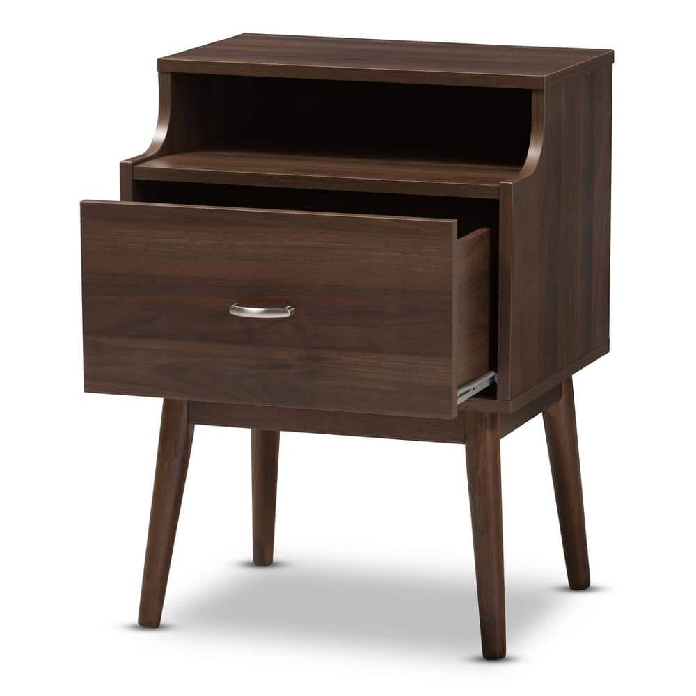 Disa Mid-Century Walnut Brown 1-Drawer Nightstand