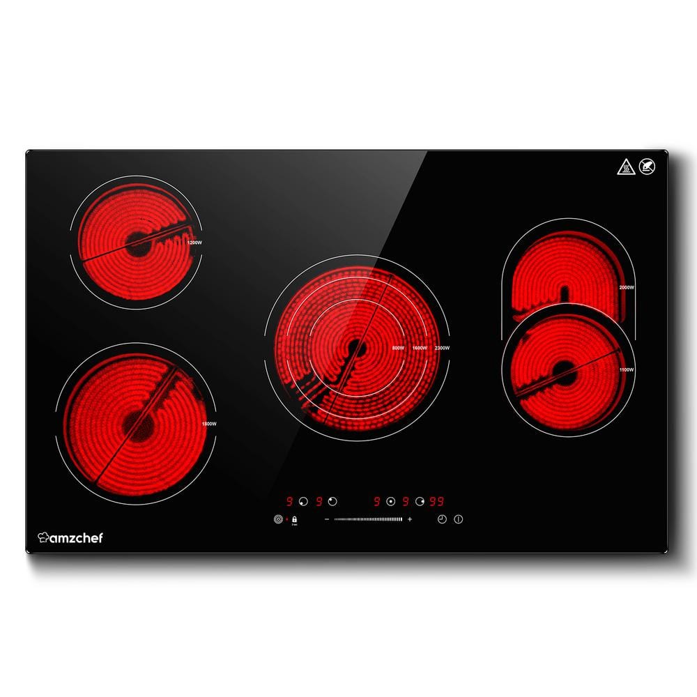 amzchef 30 in. Built-In Electric Cooktop in Black With 4 Burners, 9 Heating Level, Timer and Safety Lock, Sensor Touch Control