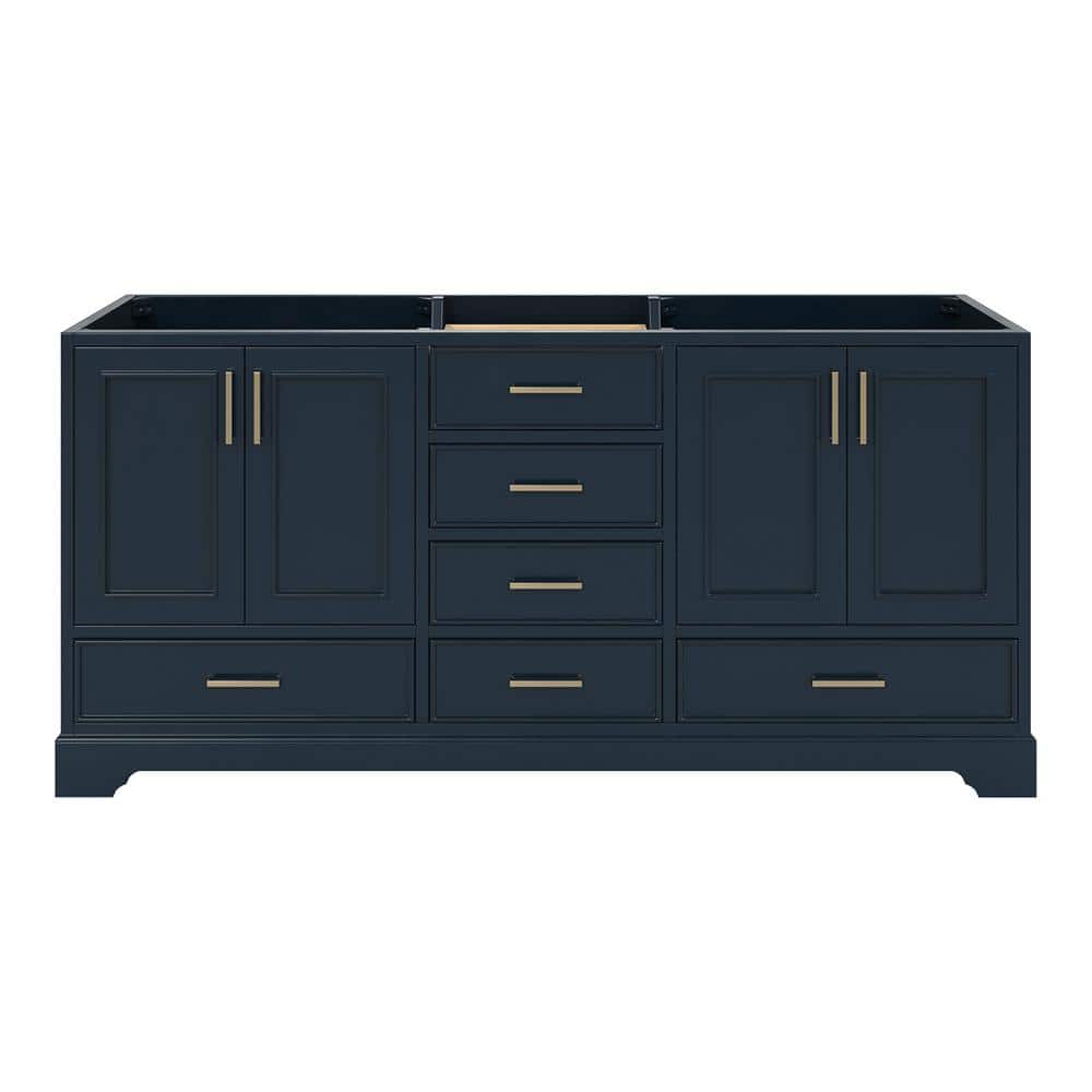 Midnight Blue Double Freestanding Vanity Cabinet with Brass Hardware