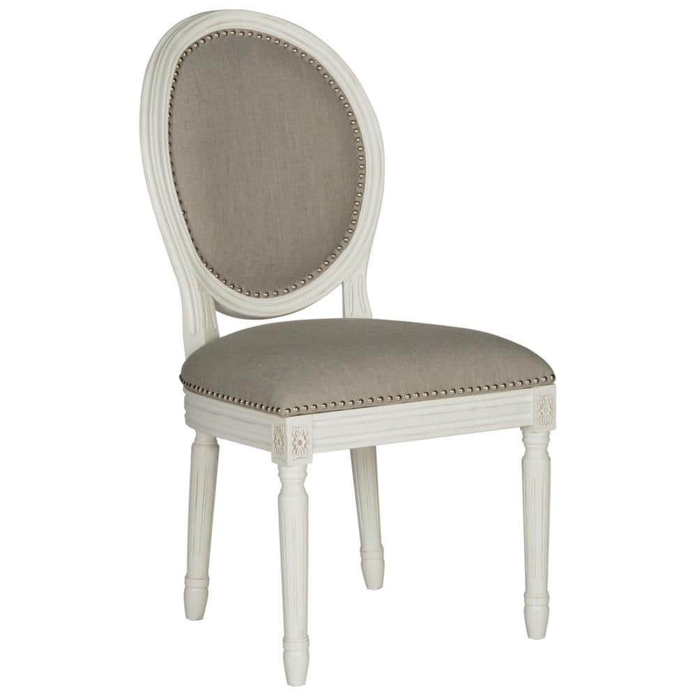 Provencal Elegance High-Back Linen Side Chair in Gray & White