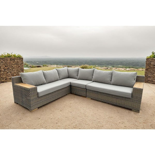 Naples 4-Piece Brown Wicker Aluminum Outdoor Sectional with Cast Ash Cushions