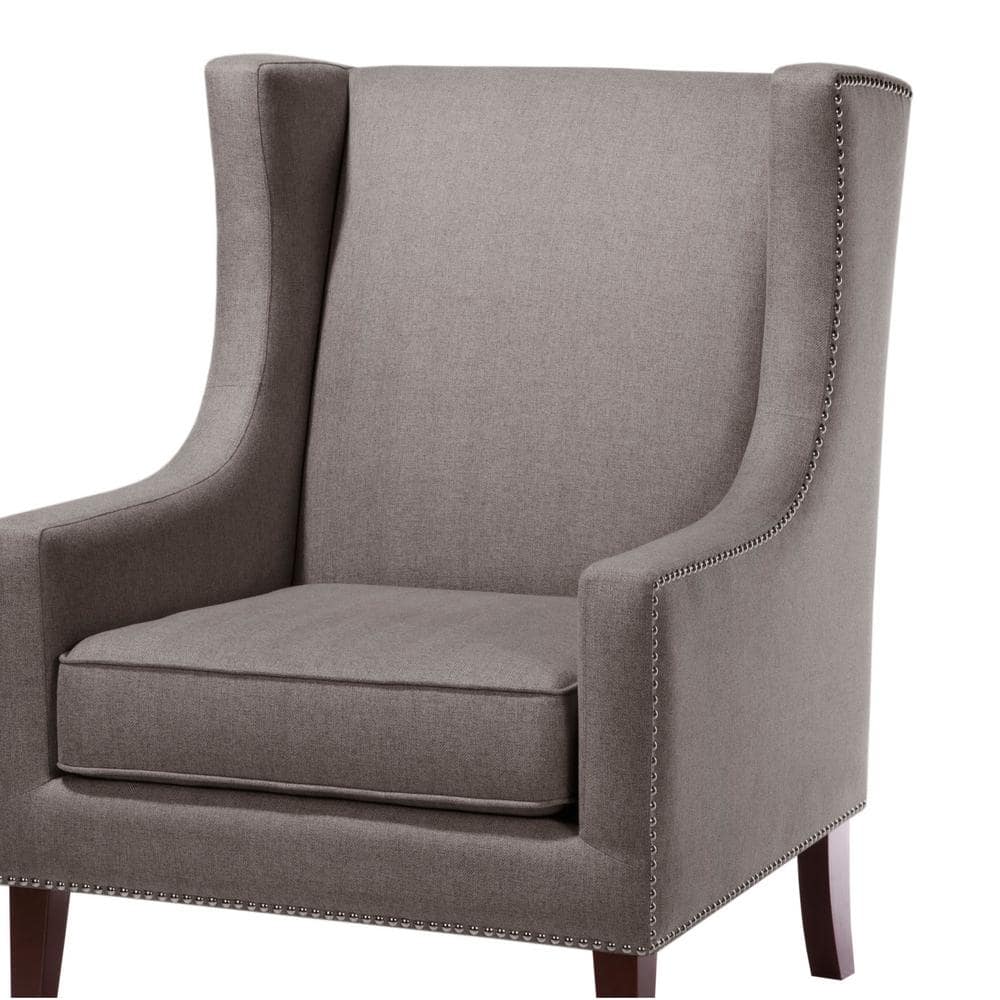 Dark Gray Wood Accent Chair with Herringbone Fabric