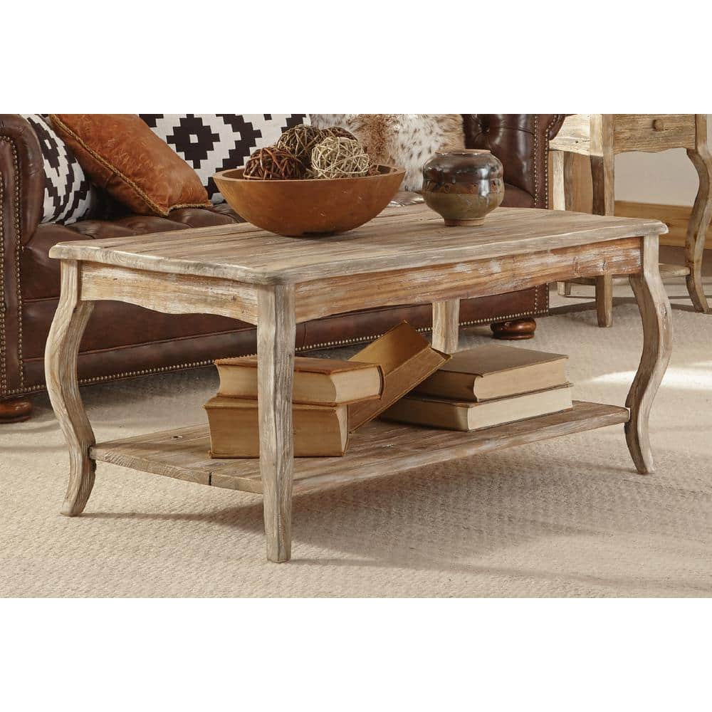 Alaterre Furniture 42 in. Driftwood Large Rectangle Wood Coffee Table with  Shelf ARSA1125 The Home Depot